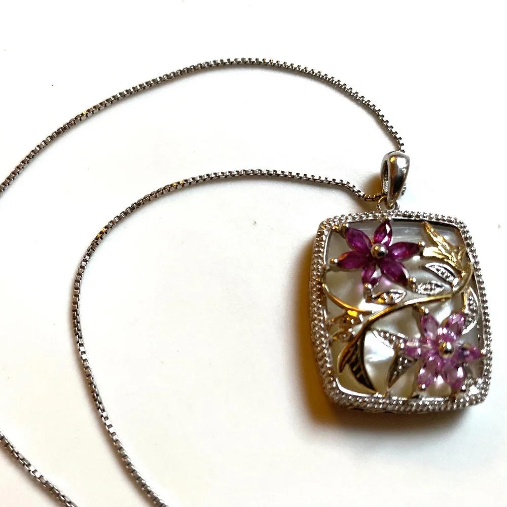 14K Gold Over Sterling Silver Floral Pendant - Picture 2 of 8